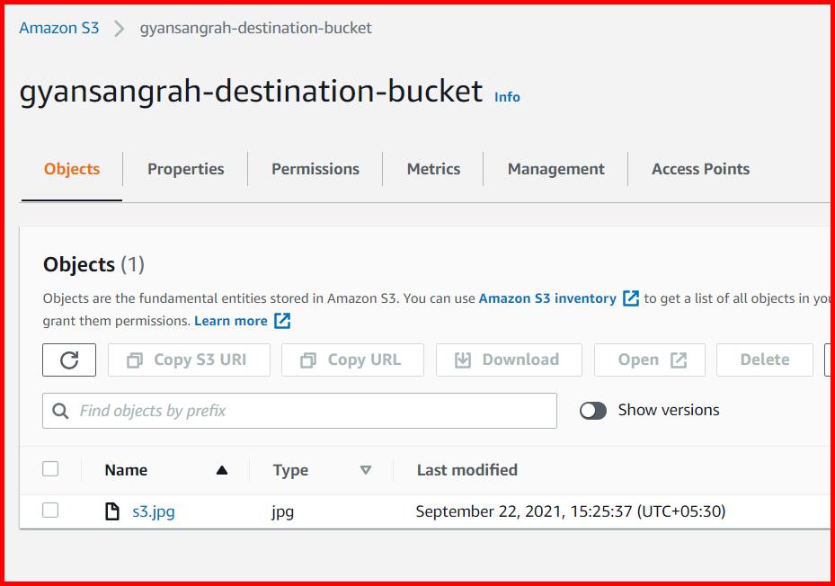 Picture showing the image file copied on destination bucket using CRR